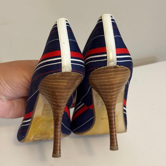 Dune Pump Heel Womens 8.5 Blue Striped Stiletto Slip On Retro Nautical Preppy - Picture 6 of 8
